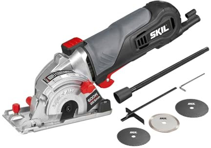 Skil 5330AA - Mini sierra circular inmersión (600 W, profundidad de corte: 28,5 mm, adaptador para aspiración de polvo, guía paralela, 3 hojas de sierra)