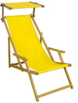Gartenliege gelb Strandliege Sonnenliege Holz Relaxliege Sonnendach Deckchair Strandstuhl 10-302NS