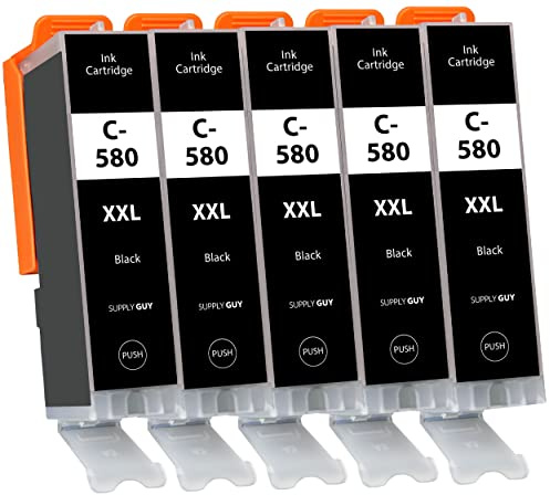 Supply Guy 5 XXL bläckpatroner met chip kompatibel med Canon PGI-580 Svart PGBK för Pixma TR7500 TR7550 TR8500 TR8550 TS6100 TS6150 TS6151 TS6300 TS6350 TS8100 TS8150 TS8151 TS8152 TS8350 TS9150