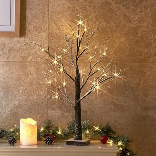 EAMBRITE Albero luminoso a LED, 60 cm, rami luminosi, 24 LED, per interni, albero di neve, funzionamento a batteria, decorazione interna bianca calda, per Natale, Pasqua, matrimonio, compleanno