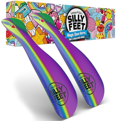 Shoe Horn Set for Kids & Adults, Rainbow Stainless Steel Metal, 2 Pack, 7.5 Inch Travel Shoe Horns for Sneakers, Boots, Men & Women, Small