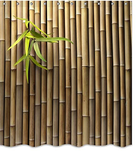 hipaopao Bamboo 3D Printed Outdoor Shower Curtain Zen Japanese Nature Fabric Shower Curtains Sets Bathroom Decor with Hooks Waterproof Washable 72 x 72 inches Brown Green