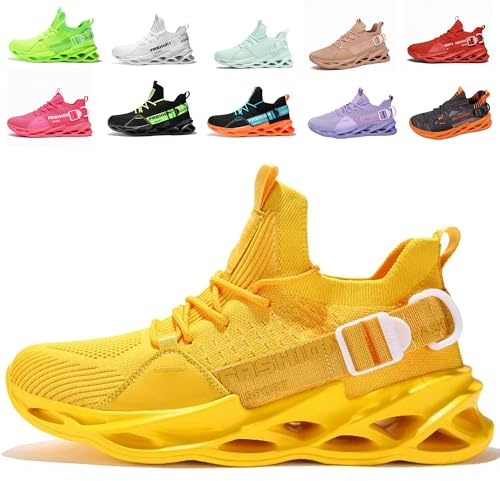 Uomo Donna Running Scarpe da Ginnastica Leggere Traspirante Casual Sportive Mesh Comode Fitness Jogging Sneakers Multicolore G133 Yellow 45