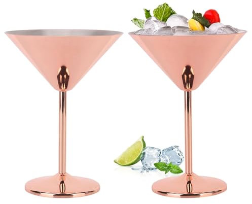 2 uds copas de Martini de acero inoxidable, copas de Martini de Metal copa de cóctel de oro rosa copa de vino de Metal para Bar bebida Martini 220ml