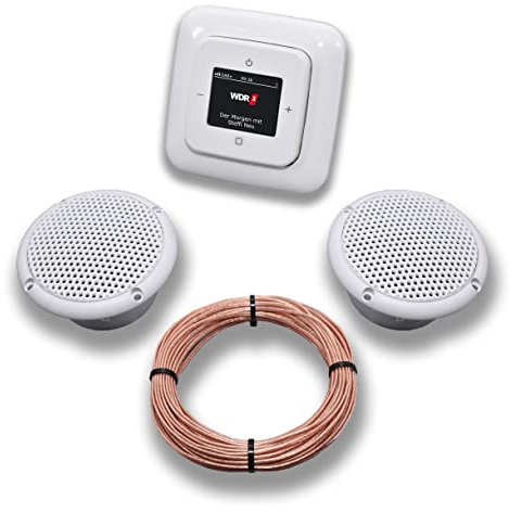 Busch Jäger DAB+ Unterputz Unterputzradio DAB Plus 8215 U – 101 Reflex Si alpinweiß - Komplettset + 2 x Deckenlautsprecher Feuchtraum Badezimmer + 20 Meter Lautsprecherkabel 2x0,75 mm² 8215U-101