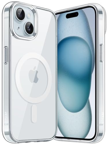 JETech Cover Magnetica per iPhone 15 6,1 Pollici Compatibile con MagSafe Ricarica Wireless, Telefono Custodia Antiurto, Retro Antigraffio Trasparente (Trasparente)
