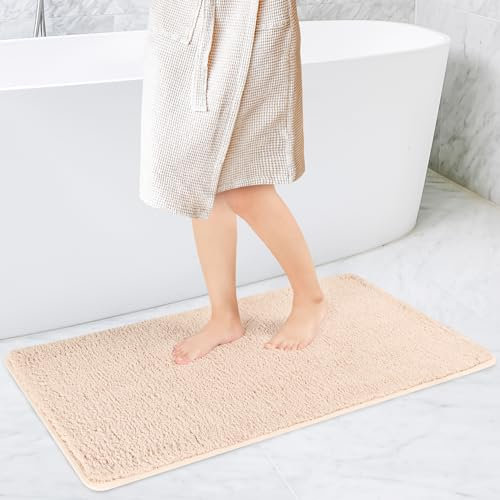 Sentidos Badematten Badteppich rutschfeste,weicher Badezimmerteppich Wasserabsorbierend maschinenwaschbar Badezimmer Matte für Dusche Küche (2 teilig Set (50 x 80 cm und 40 x 50 cm), Beige)