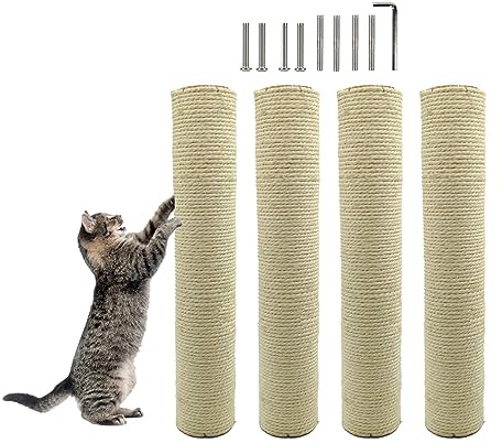 MUYG M8 Cat Scratching Post Replacement,4PCS Cat Tree Replacement Post 15.7 in Natural Sisal Kitty Scratcher Refill Poles DIY Scratch Tower Repair Pole for Kittens Furniture Spare Parts