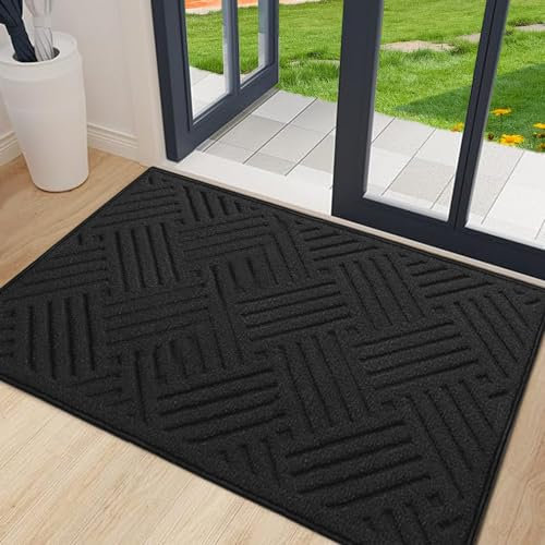 HAOLESHITE Fußmatte Innen 50x80cm, Waschbar Fussmatt, Wasserdicht Türmatte, Hundetürmatte, Rutschfester Schmutzfänger Teppich für die Vordertür (Schwarz 4)