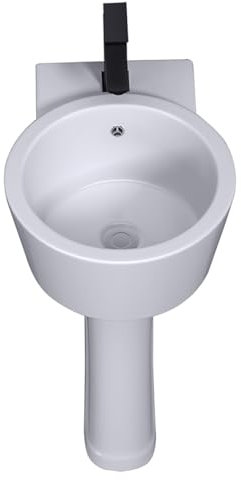 Lavabo de pedestal de una pieza, Fregadero de pedestal de cerámica blanco, Lavabo de baño de pedestal con desbordamiento, Muebles de baño con columna de tocador, Fregadero de pedestal de baño