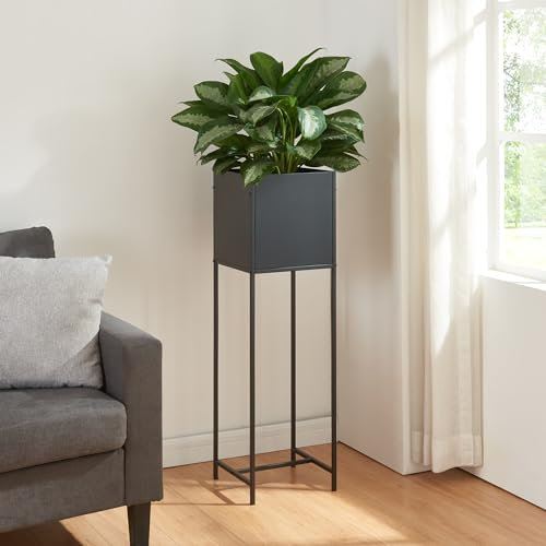 [en.casa] Blumenständer Porsgrunn Pflanzenständer mit Blumenkasten 100 x 30 x 30 cm Metall Schwarz Blumentopf mit Ständer