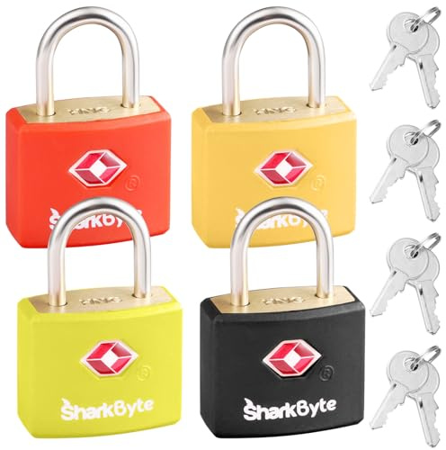 SharkByte Cerraduras de maleta aprobadas por la TSA con llaves [paquete de 4 colores mezclados, 8 llaves] Candado de viaje con llave, candado de maleta, equipaje con llave pequeña, bolsas de laptop