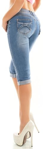 Trendstylez Y662 Women's Slim Fit Stretch Capri Tube Jeans Shorts Summer Trousers Light Blue, blue, 38 Slim