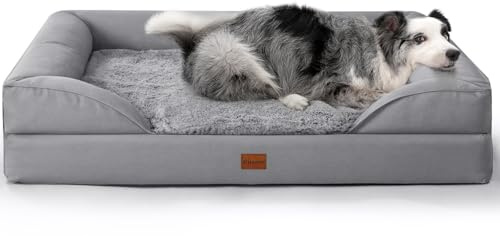 Gimars Letto Ortopedico per Cani Spesso 9,5 cm, Cuccia Cane Interno Grande Taglia Schienale & Materasso 28D a Cratere, Fodera Impermeabile, Copertura in Peluche Lavabile per Cani Grandi