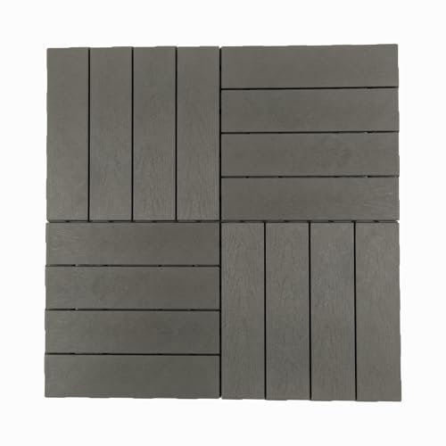 Panana 10 Pcs Composite Decking Tiles, Plastic Decking Boards, Interlocking Flooring Tiles for Indoor Outdoor Garden Patio Balcony, Squares 30 x 30cm Grey