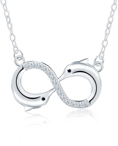 MICGIGI Collier pour femme en argent sterling 925 - Double pendentif en forme de dauphin - Zircon cubique - Collier en argent, Argent