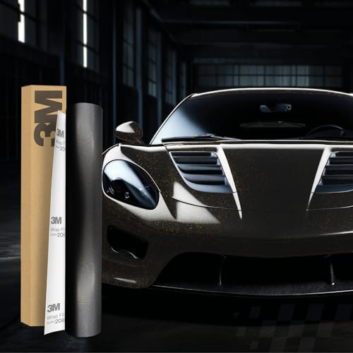 3M 2080 bilinpackningsfilm 30x152cm självhäftande bilfilm för bil, motorcykel, båt 3D lackskyddsfilm med luftkanaler för inpackning (SP242 Satin Gold Dust Black)