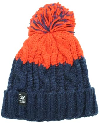 Surf Monkey Gorro de Invierno Unisex con Pompón, Talla Única, Forro Polar Interior (FR/ES, Letras, Talla única, Marino/Naranja)