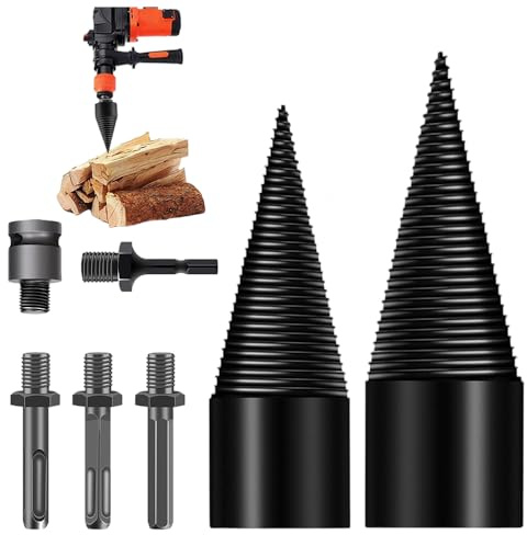 LYPPUL Taladro para Madera Partidor de Madera, 45mm + 32mm Astilladora de Leña Electrica, Wood Splitter Drill Bits con 5 Asas de Taladro, Divisor para Leña Jardineros y Leñadores