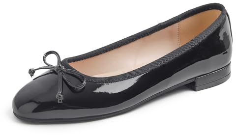 Feversole Women's Square Toe Low Heel Bow Tie Dress Pump Shoes Black Patent Size 8 UK