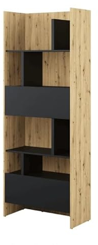Arthauss Bed Concept 22 Bookcase – Oak Artisan Finish W84 x H218 x D40 cm | Tall Storage Display Unit with Drawer & Pull-Down Door