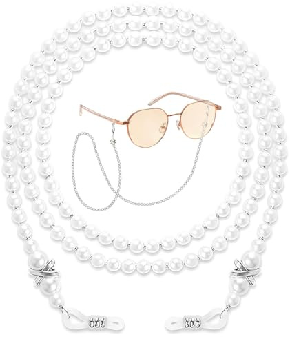 Chaîne de Lunettes,Cordon Lunettes Femme, Chaine Lunettes de Soleil, Élégant Chaine Lunettes, Perle Lunettes Chaîne, pour Femmes Hommes, Perles Blanches