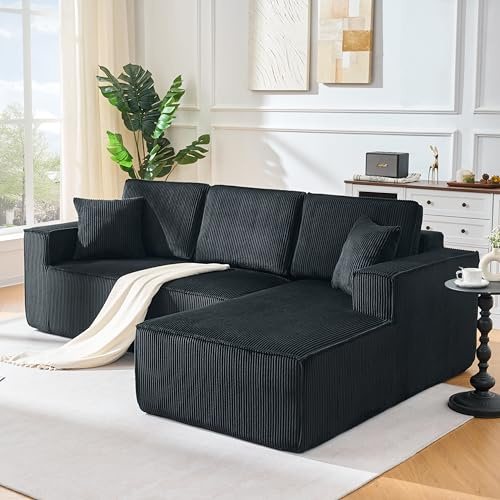 Yihomfy Canapé d'angle, Canapé Compressé en L avec Méridienne et 2 Coussins, Canapé 3 Places Modulable en Velours côtelé, Canapé Cloud-Assise Profonde, pour Salon et Appartement