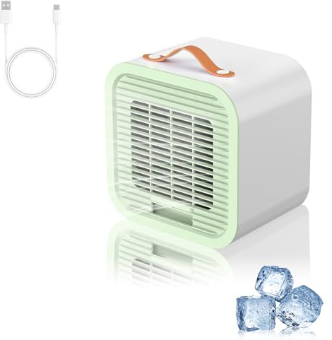 HyAdierTech Climatiseur Mobile, Mini Rafraîchisseur d'Air Personnel Silencieux avec 3 Vitesses, Ventilateur Rechargeable USB pour Bureau, Chambre, Camping, Extérieur