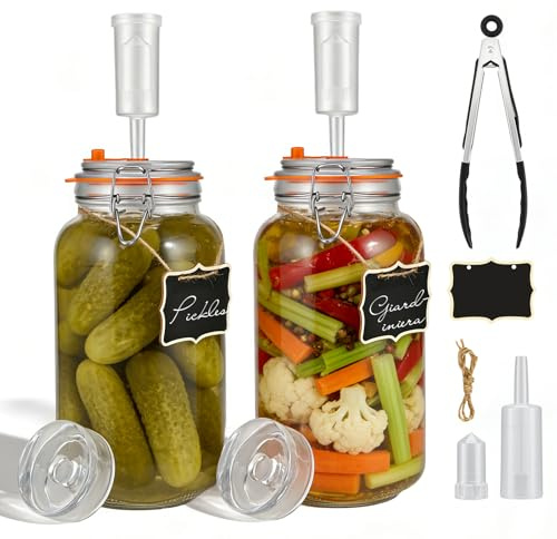 Normodic 2L Fermentation Jars with Airlocks, 2 Pack Fermenting Jars Kit with Weights for Kimchi, Sauerkraut, Kombucha and Pickles, Glass Kefir Storage Containers with Lids
