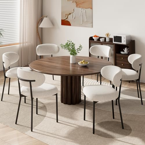 MALOL Lot de 6 chaises de Salle à Manger rembourrées – Tissu Moderne, Dossier incurvé, Assise rembourrée, Pieds métalliques Solides – Chaises Design pour Cuisine, Salle à Manger, Salon – Beige