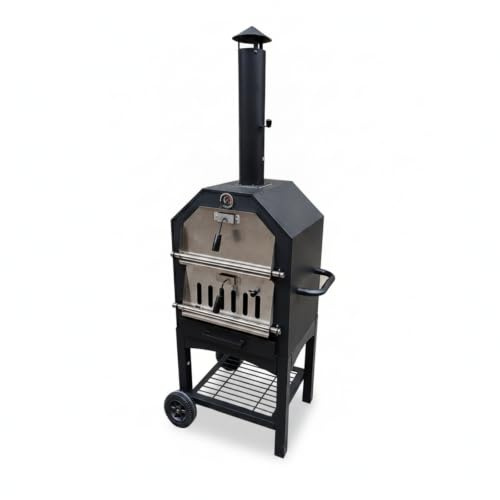 KiBcsLic Outdoor Barbecue Grill Grill Briquettes Grill With Upright Chimney Stainless Steel Housing With Side Handle Wheel and Tool Shelf suitable for backyard gatherings patio cooking garden events