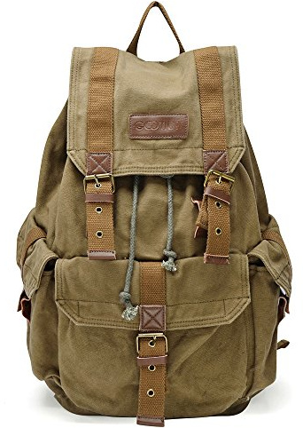 GOOTIUM Canvas Backpack - Vintage Outdoor Rucksack Travel Day Pack, Army Green