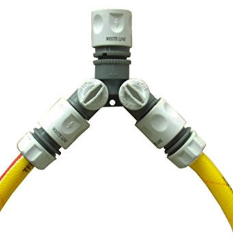 Garden tap Two Way Splitter for Garden Hose/Irrigation System with Matching connectors Allows Two INDEPENDANT OUTLETS from ONE TAP