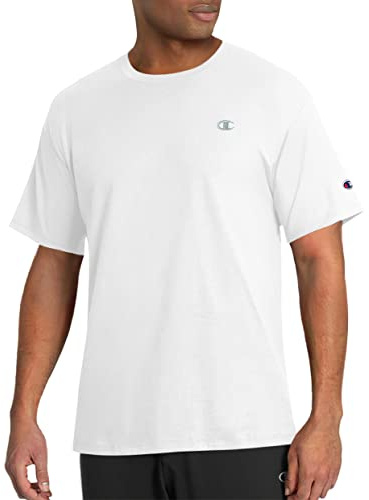 Champion Men's Classic Short Sleeve T-Shirt, Standard Fit, Midweight 100% Cotton, Available in Regular and Big & Tall, Bright White, Large