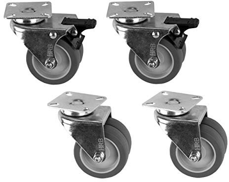 HRB Doppel Lenkrollen, 4 Stück 75mm davon 2 Stück mit Bremse 100 kg Transportrollen Doppelrollen