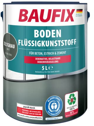 BAUFIX Revêtement synthétique liquide Sols gris foncé, mate, 5 litres, Peinture sol & béton, Peinture respirante pour intérieur et extérieur, pour béton/chape/ciment