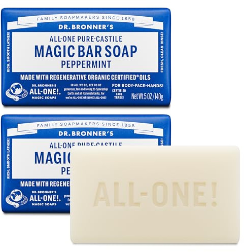 Dr. Bronner's Organic Peppermint Pure-Castile Bar Soap, 2 Pack (2 x 140 g)