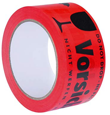 KLEBESHOP24 Vorsicht Glas Klebeband | Verpackungsklebeband rot orange | 6 Rollen je 50 mm x 66 m | Packband Vorsicht Glas | Belastbar & Reißfest