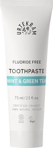 Urtekram Flouride Free Mint with Green Tea Toothpaste - Vegan - Organic - Natural Ingredients - Urtekram Dental, 75ml (Pack of 1)