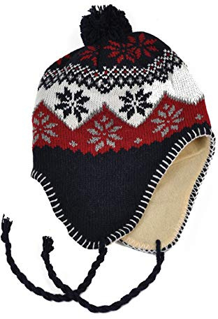 Berretto peruviano foderato interno in pile taglia unica 56 58 cm circa caldo trapper nove freddo inverno misto uomo donna sci neve ref:1542B, Pompon nero, 56/58 cm