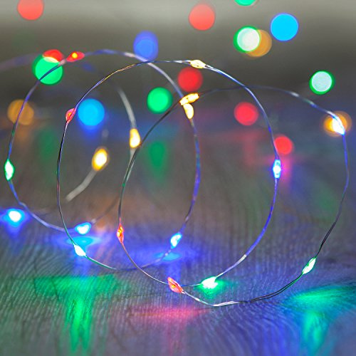 Lights4fun 2 x Set Deal of Battery Operated Fairy Lights with 20 Micro Multi Coloured LEDs on Silver Wire Timer