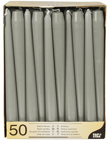 PAPSTAR 50 Leuchterkerzen Ø 2,2 cm · 25 cm grau Spitzkerzen 84805