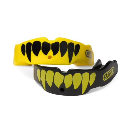Battle Fangs Football Mouthguard – Sports Mouth Guard with Removable Strap – Protector Mouthpiece Fits with or Without Braces on Teeth – Adult & Youth Mouth Guard Sizes, 2 Pack