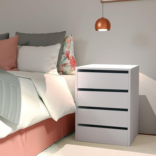 Schrank-Kommode, glänzendes Weiß, 4 Schubladen, für zusätzlichen Stauraum, 61 x 46 x 45 cm