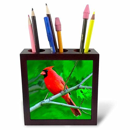 3dRose LLC ph_3121_1 Red Cardinal Tile Pen Holder, 5-Inch