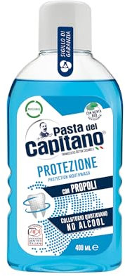 Pasta del Capitano, Propolis Schutz Mundwasser, Alkoholfreies tägliches Mundwasser, Schützt Zähne und Zahnfleisch, Erfrischt den Atem, 100% Made in Italy, 400 ml Flasche