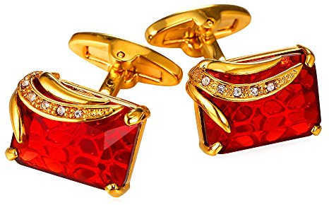 Ruby Shiny Crystal Cufflinks Elegant Style Women Men 18K Gold Plated Fancy Stone Cuff Links
