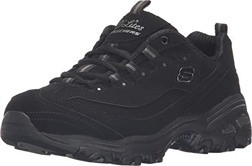 Skechers Women's D'Lites-Play On Memory Foam Lace-up Sneaker, Black/Black, 8.5 Wide