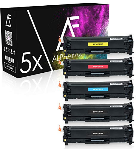 Alphafax 5 Toner kompatibel mit HP Laserjet Pro 300 400 Color M351 M451 M475 MFP M375 DN NW DW - CE410X CE411A CE412A CE413A 305A - Schwarz je 4.000 Seiten Color je 2.600 Seiten
