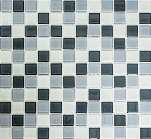 Mosaik, kvadrat, kristallblandning, grå, glasmosaik, genomskinlig 3D, kakelspegel, mosaiksten, format: 25 x 25 x 4 mm, bågstorlek: 327 x 302 mm, 10 ark